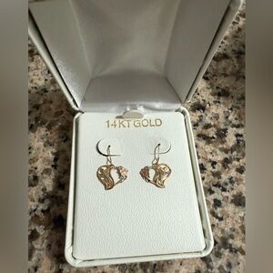 14KT Gold Heart Earrings with Rose Accents